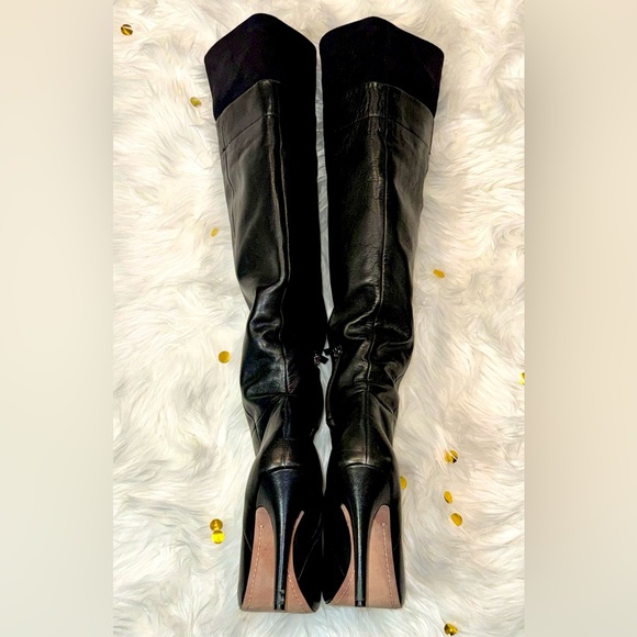 Sam Edelman Black Leather Over Knee / Thigh High Stiletto Boots Sz 10 - Picture 3 of 13